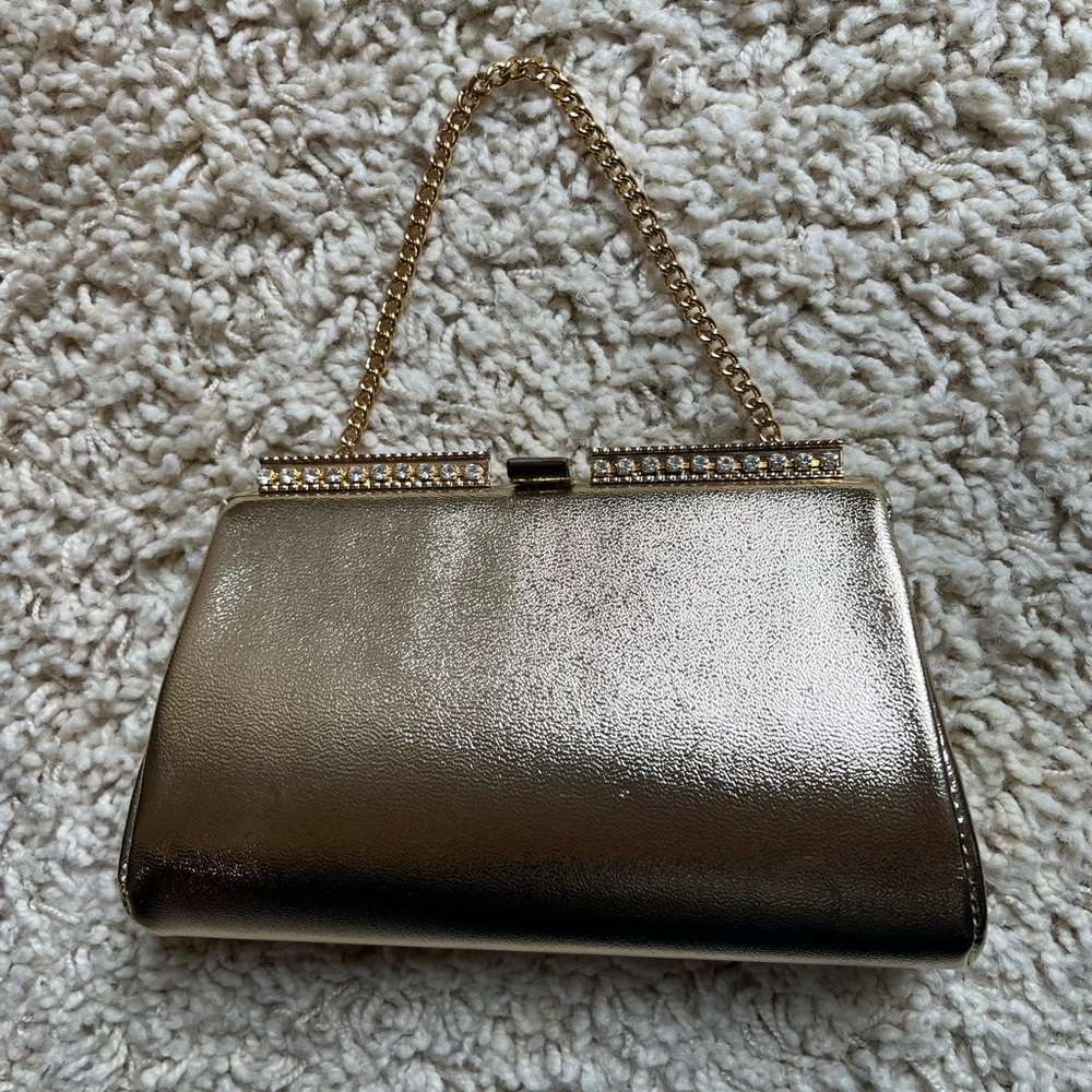 Vintage gold clutch, optional short chain handle - Picture 1 of 11